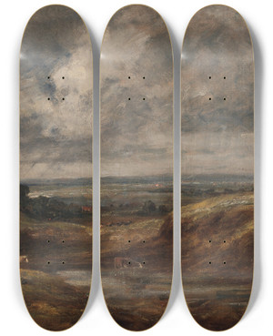 Triptych art skateboard deck of John Constable Hampstead Heath_1 by John Constable (1776-1837)