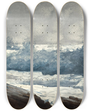 Triptych art skateboard deck of Winslow Homer Prouts Neck Breakers by Winslow Homer (1836-1910)
