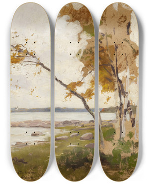 Triptych art skateboard deck of Victor Westerholm Landscape Study by Victor Westerholm (1860-1919)