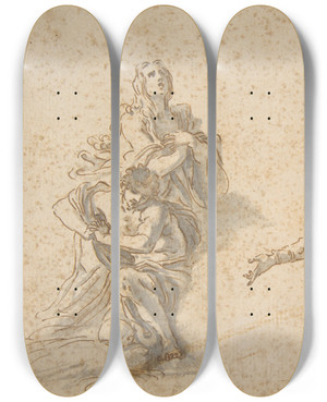 Triptych art skateboard deck of Nicola Maria Rossi Two Kneeling And Two Standing Figures by Nicola Maria Rossi (1690-1758)