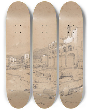 Triptych art skateboard deck of William Leighton Leitch Castallemare by William Leighton Leitch (1804-1883)