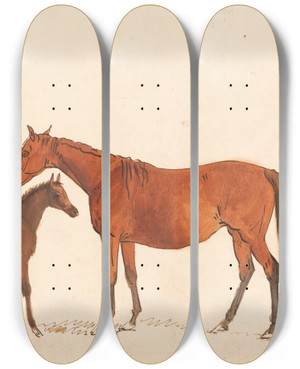 Triptych art skateboard deck of Sawrey Gilpin Chestnut Mare And Foal by Sawrey Gilpin (1733-1807)
