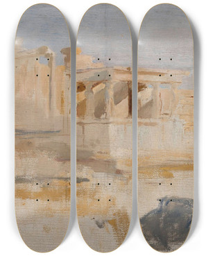 Triptych art skateboard deck of Jan Cigliski Erechtheion From The Journey To Greece by Jan Ciaglinski (1858-1913)