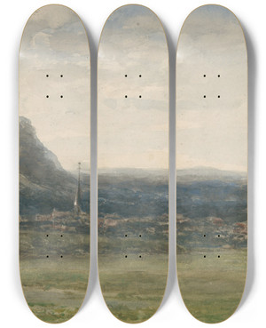 Triptych art skateboard deck of Johannes Gijsbert Vogel Gezicht Op Valkenburg Limburg by Johannes Gijsbert Vogel (1828-1915)