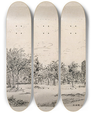 Triptych art skateboard deck of James Ensor The Orchard_1 by James Ensor (1860-1949)