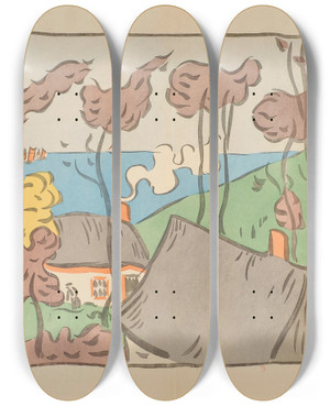 Triptych art skateboard deck of Philibertpaul Charbonnier Salon Des Cent_2 by Philibert-Paul Charbonnier (1866)