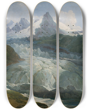 Triptych art skateboard deck of Johann Peter Krafft Der Rhnegletscher by Johann Peter Krafft (1780-1856)