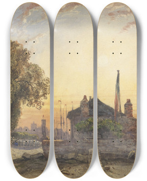 Triptych art skateboard deck of William Wyld Nantes by William Wyld (1806-1889)