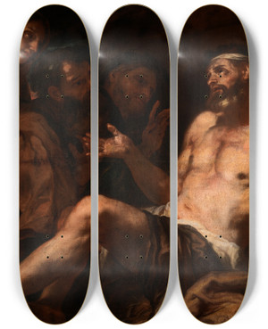 Triptych art skateboard deck of Luca Giordano Job And His Comforters by Luca Giordano (1634-1705)