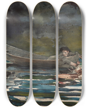 Triptych art skateboard deck of Winslow Homer Sketch For Hound And Hunter by Winslow Homer (1836-1910)