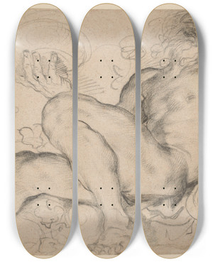Triptych art skateboard deck of Domenico Maria Canuti Study For Bacchus Or Silenus by Domenico Maria Canuti (1625-1684)