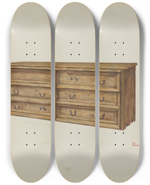 Triptych art skateboard deck of Hal Blakeley Vestment Chest by Hal Blakeley