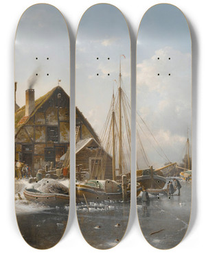 Triptych art skateboard deck of Johannes Bertholomus Duntze Winter On The Rhine by Johannes Bertholomaus Duntze (1823-1895) Triptych art skateboard deck of Johannes Bertholomus Duntze Winter On The Rhine by Johannes Bertholomaus Duntze (1823-1895)