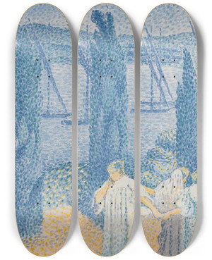 Triptych art skateboard deck of Henriedmond Cross The Promenade Landscape With Cypresses by Henri-Edmond Cross (1856-1910)