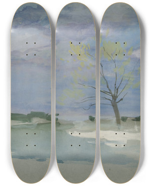 Triptych art skateboard deck of Edwin Austin Abbey Landscape Withtree_2 by Edwin Austin Abbey (1852-1911)