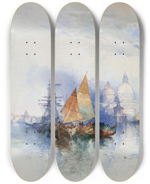 Triptych art skateboard deck of Thomas Moran Venice_6 by Thomas Moran (1837-1926)