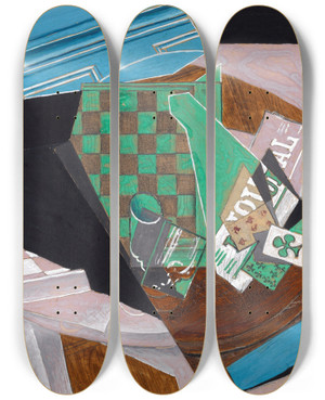 Triptych art skateboard deck of Juan Gris Checkerboard And Playing Cards by Juan Gris (1887-1927)