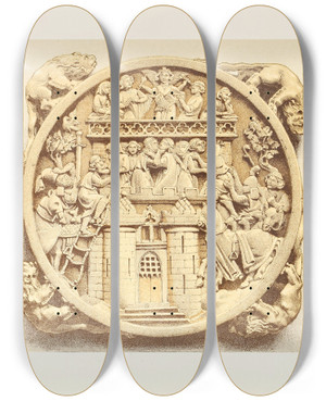 Triptych art skateboard deck of John Charles Robinson Mirror Case Of The Fourteenth Century In Carved Ivory by John Charles Robinson (1824-1913)