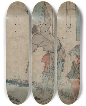 Triptych art skateboard deck of Katsushika Hokusai Kawasaki by Katsushika Hokusai (1760-1849)