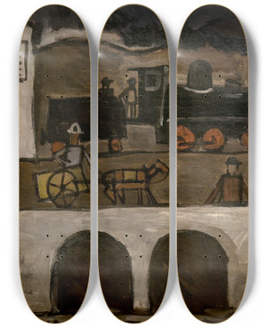 Triptych art skateboard deck of Joaqun Torresgarca Gare by Joaqun Torres-Garca (1874-1949)