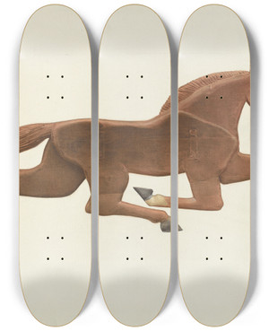 Triptych art skateboard deck of Alfred H Smith Wooden Horse Weather Vane by Alfred H Smith