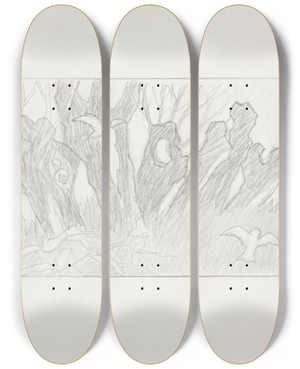 Triptych art skateboard deck of Marian Kopf Sowy by Marian Kopf (1926-2019)