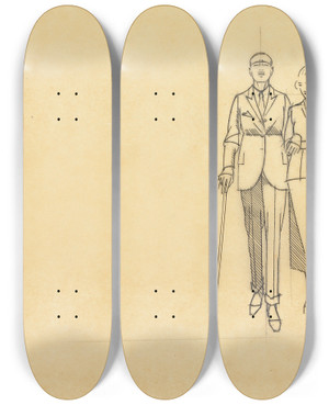 Triptych art skateboard deck of Bernard Boutet De Monvel Bernard Boutet De Monvel Et Sa Fiance Delfina En Promenade by Bernard Boutet De Monvel (1881-1949)