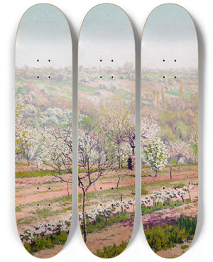 Triptych art skateboard deck of Gustave Cariot Verger Fleuri by Gustave Cariot (1872-1950)