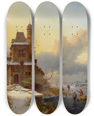Triptych art skateboard deck of Frederik Marinus Kruseman Winter Landscape With Skaters_1 by Frederik Marinus Kruseman (1816-1882) Triptych art skateboard deck of Frederik Marinus Kruseman Winter Landscape With Skaters_1 by Frederik Marinus Kruseman (1816-1882)