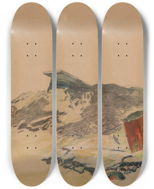 Triptych art skateboard deck of Petrus Van Der Velden Study Of A Landscape by Petrus van der Velden (1837-1915)