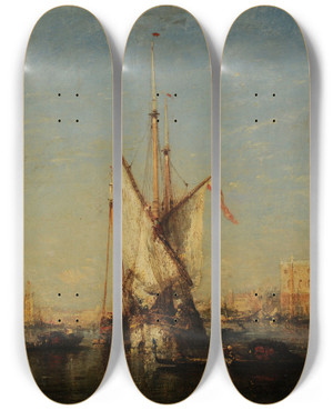 Triptych art skateboard deck of Flix Ziem Venise Vue Sur San Giorgio by Felix Ziem (1821-1911)