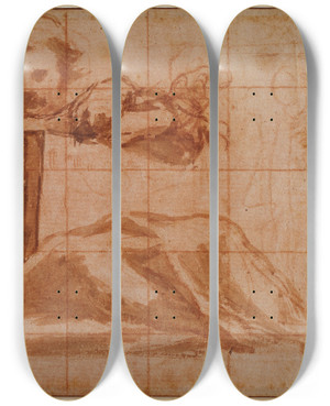 Triptych art skateboard deck of Correggio Sitzender Prophet Nach Rechts by Correggio (1489-1534)