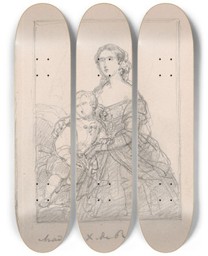 Triptych art skateboard deck of Nicaise De Keyser Madame X De Pret And A Portrait Study by Nicaise De Keyser (1813-1887)