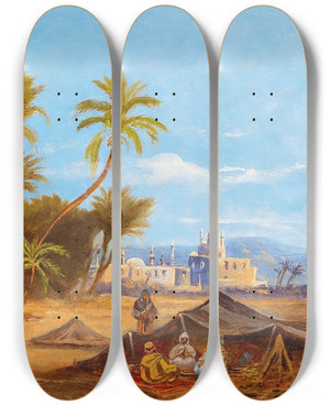Triptych art skateboard deck of Friedrich Perlberg Palm Woodland Near Cairo by Friedrich Perlberg (1848-1921) Triptych art skateboard deck of Friedrich Perlberg Palm Woodland Near Cairo by Friedrich Perlberg (1848-1921)