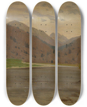 Triptych art skateboard deck of Ferdinand Katona Mountain Landscape_3 by Ferdinand Katona (1864-1932)
