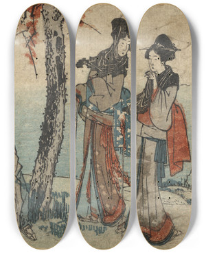 Triptych art skateboard deck of Katsushika Hokusai Iso by Katsushika Hokusai (1760-1849)