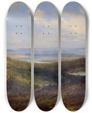 Triptych art skateboard deck of Thomas Fearnley View Of The Oslofjord by Thomas Fearnley (1802-1842)