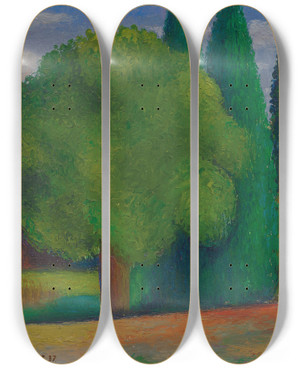 Triptych art skateboard deck of Mark Gertler Landscape Row Of Trees by Mark Gertler (1891-1939)