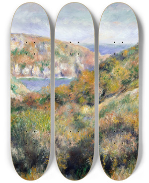 Triptych art skateboard deck of Pierreauguste Renoir Hills Around The Bay Of Moulin Huet Guernsey by Pierre-Auguste Renoir (1841-1919)