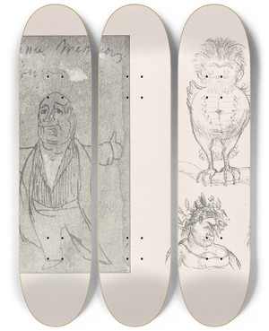 Triptych art skateboard deck of Pierre Puvis De Chavannes Les Caricatures De Puvis De Chavannes Pl10 by Pierre Puvis De Chavannes (1824-1898) Triptych art skateboard deck of Pierre Puvis De Chavannes Les Caricatures De Puvis De Chavannes Pl10 by Pierre Puvis De Chavannes (1824-1898)