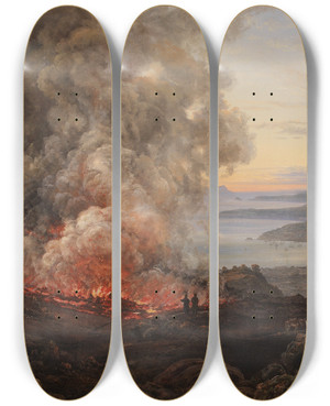 Triptych art skateboard deck of Johan Christian Dahl Eruption Of The Volcano Vesuvius by Johan Christian Dahl (1788-1857)