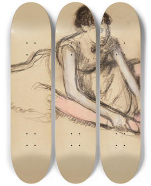 Triptych art skateboard deck of Edgar Degas Danseuse Assise_1 by Edgar Degas (1834-1917)