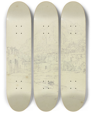 Triptych art skateboard deck of Johannes Thomas Square In Capri by Johannes Thomas (1793-1863)