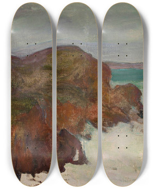 Triptych art skateboard deck of Wadysaw Lewiski Waves In A Rocky Bay by Wadysaw lewiski (1854-1918)
