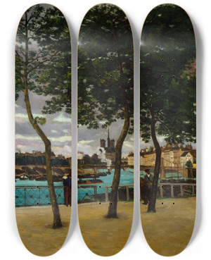 Triptych art skateboard deck of Armand Guillaumin View Of The Seine Paris by Armand Guillaumin (1841-1927)