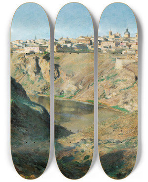 Triptych art skateboard deck of Mile Friant View Oftoledo by mile Friant (1863-1932)