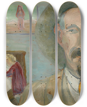 Triptych art skateboard deck of Ernst Schiess Selfportrait Iii_1 by Ernst Schiess (1872-1919)