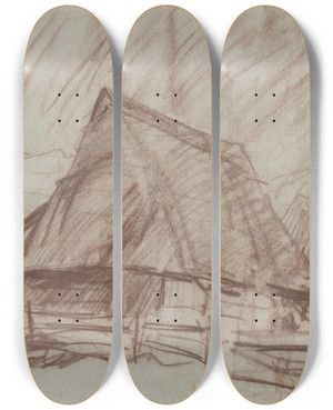 Triptych art skateboard deck of Zolo Palugyay Cottage_2 by Zolo Palugyay (1898-1935)