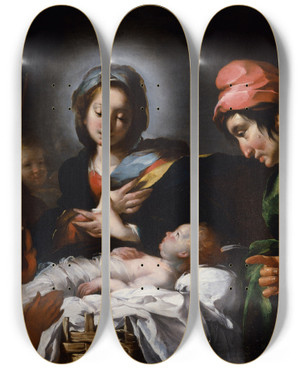Triptych art skateboard deck of Bernardo Strozzi Adoration Of The Shepherds by Bernardo Strozzi (1581-1644)