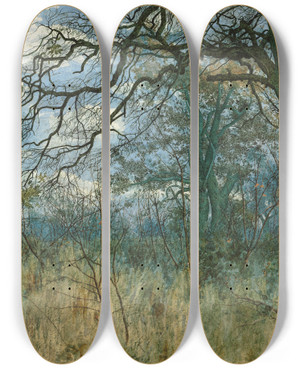 Triptych art skateboard deck of William Fraser Garden Trees And Undergrowth by William Fraser Garden (1856-1921)